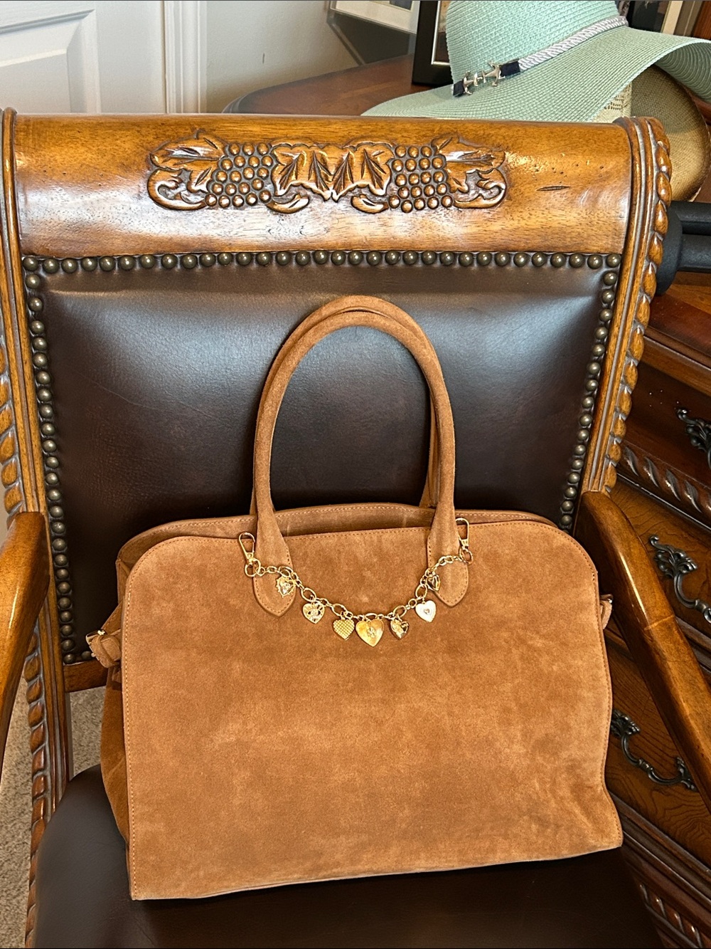 Claudia Firenze Suede Laptop Tote Bag in Brown with Detachable Strap